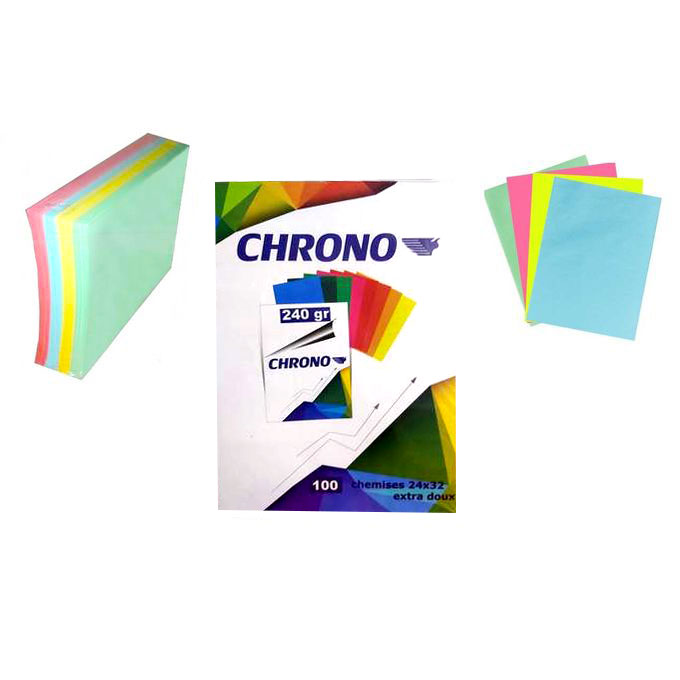 Paquet de 100 Chemises cartonnées 240g 4 Couleur CHRONO